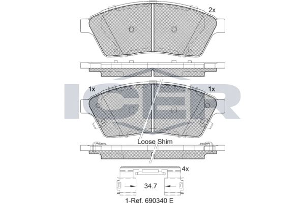 Stabdžių trinkelių rinkinys, diskinis stabdys ICER 182143