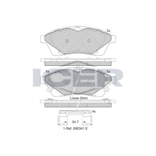 Stabdžių trinkelių rinkinys, diskinis stabdys ICER 182144