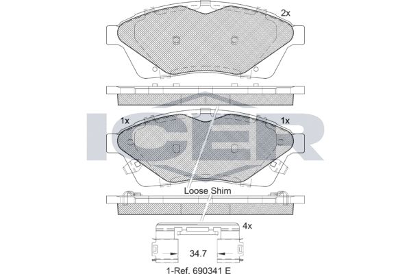 Stabdžių trinkelių rinkinys, diskinis stabdys ICER 182144