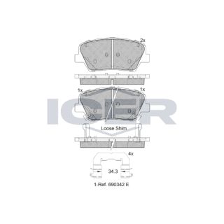 Stabdžių trinkelių rinkinys, diskinis stabdys ICER 182147