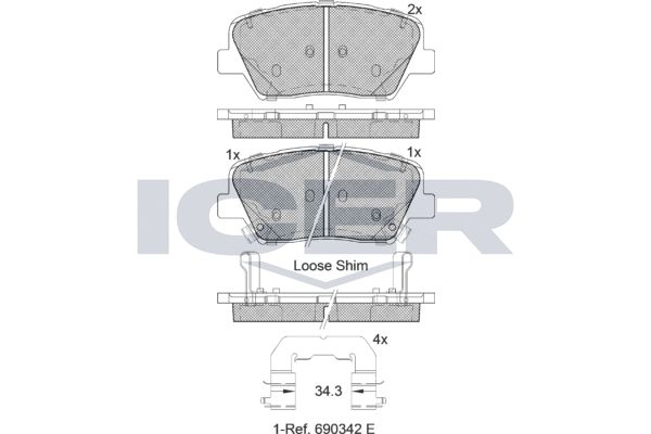 Stabdžių trinkelių rinkinys, diskinis stabdys ICER 182147