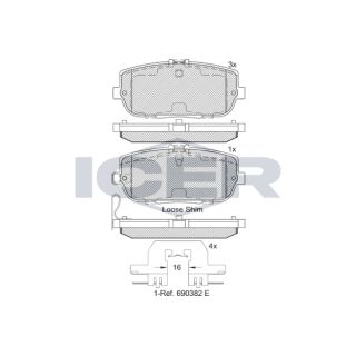 Stabdžių trinkelių rinkinys, diskinis stabdys ICER 182229