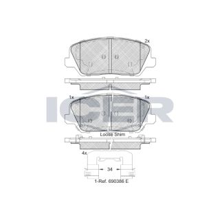 Stabdžių trinkelių rinkinys, diskinis stabdys ICER 182239