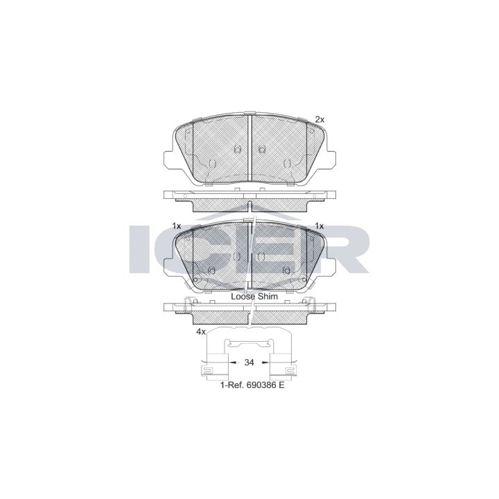 Stabdžių trinkelių rinkinys, diskinis stabdys ICER 182239