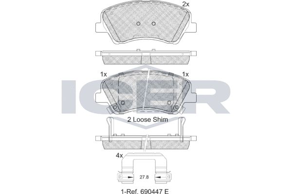 Stabdžių trinkelių rinkinys, diskinis stabdys ICER 182298