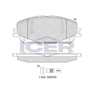 Stabdžių trinkelių rinkinys, diskinis stabdys ICER 182304