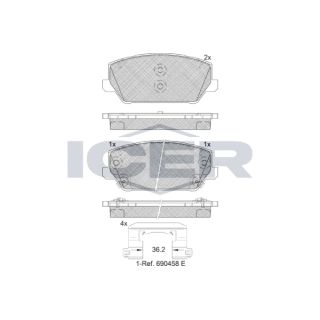 Stabdžių trinkelių rinkinys, diskinis stabdys ICER 182306