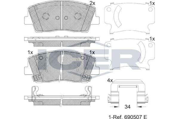 Stabdžių trinkelių rinkinys, diskinis stabdys ICER 182316