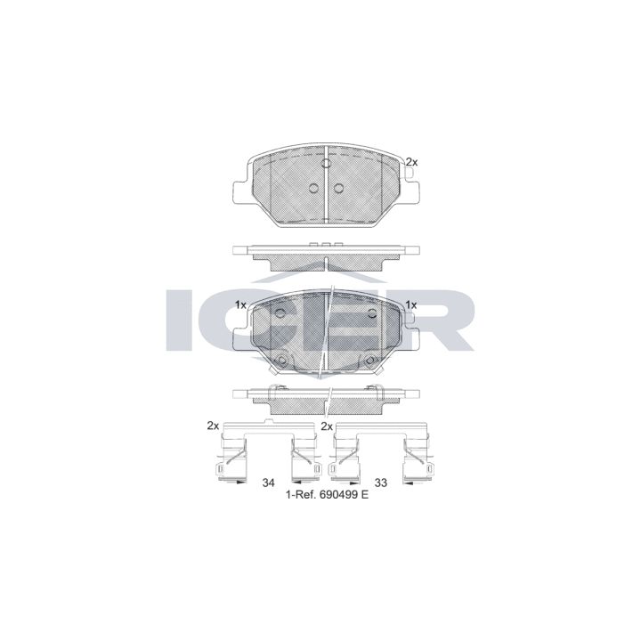Stabdžių trinkelių rinkinys, diskinis stabdys ICER 182317