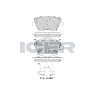 Stabdžių trinkelių rinkinys, diskinis stabdys ICER 182318