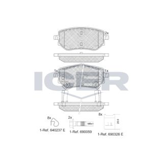 Stabdžių trinkelių rinkinys, diskinis stabdys ICER 182343