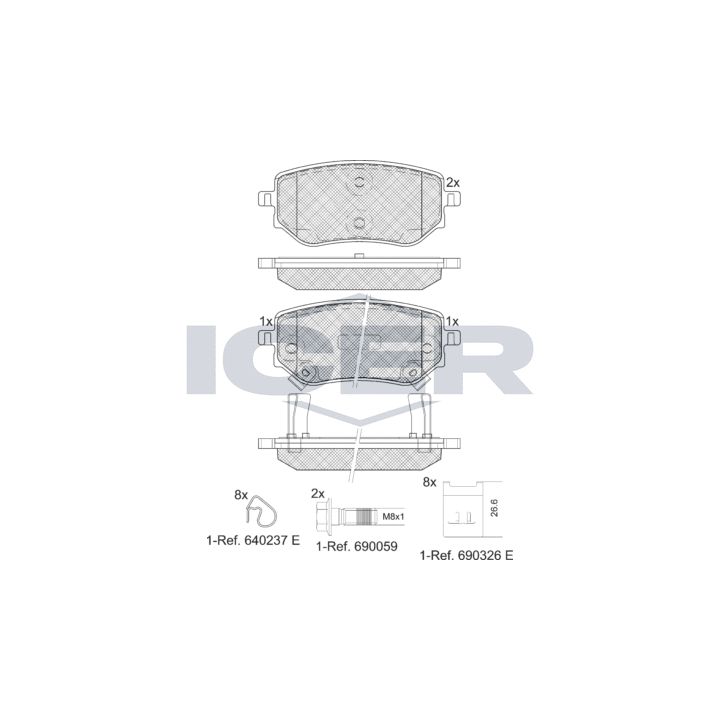 Stabdžių trinkelių rinkinys, diskinis stabdys ICER 182343