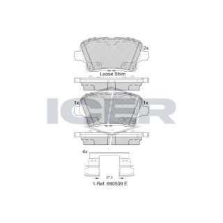 Stabdžių trinkelių rinkinys, diskinis stabdys ICER 182344