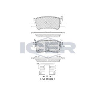 Stabdžių trinkelių rinkinys, diskinis stabdys ICER 182413