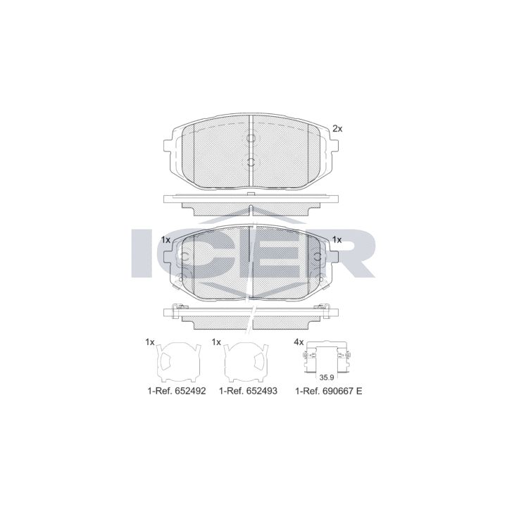 Stabdžių trinkelių rinkinys, diskinis stabdys ICER 182429