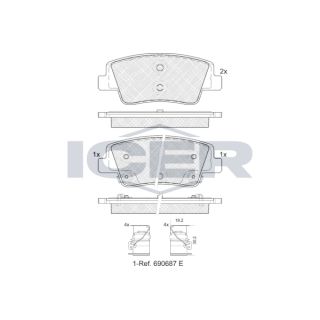 Stabdžių trinkelių rinkinys, diskinis stabdys ICER 182465