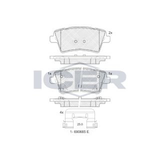 Stabdžių trinkelių rinkinys, diskinis stabdys ICER 182467