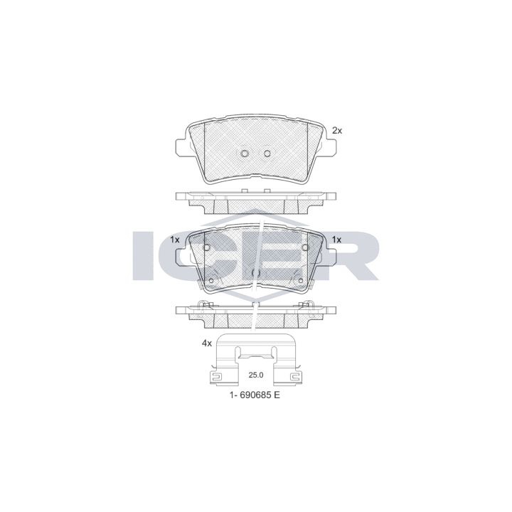 Stabdžių trinkelių rinkinys, diskinis stabdys ICER 182467