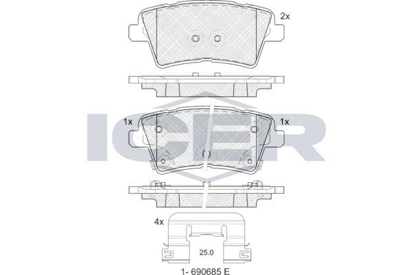 Stabdžių trinkelių rinkinys, diskinis stabdys ICER 182467