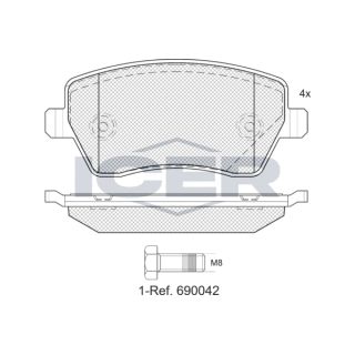 Stabdžių trinkelių rinkinys, diskinis stabdys ICER EV1534-700