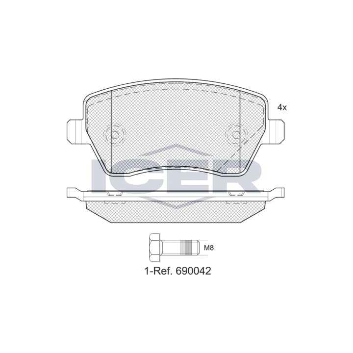 Stabdžių trinkelių rinkinys, diskinis stabdys ICER EV1534-700