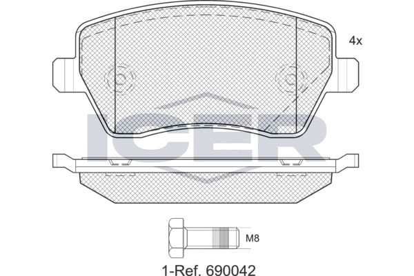 Stabdžių trinkelių rinkinys, diskinis stabdys ICER EV1534-700