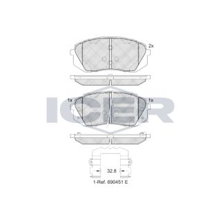 Stabdžių trinkelių rinkinys, diskinis stabdys ICER EV1826-202