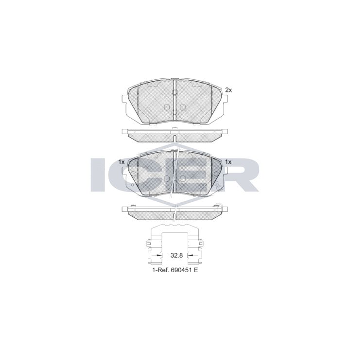 Stabdžių trinkelių rinkinys, diskinis stabdys ICER EV1826-202