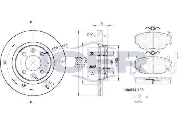 Stabdžių rinkinys, diskiniai stabdžiai ICER 30554-3550