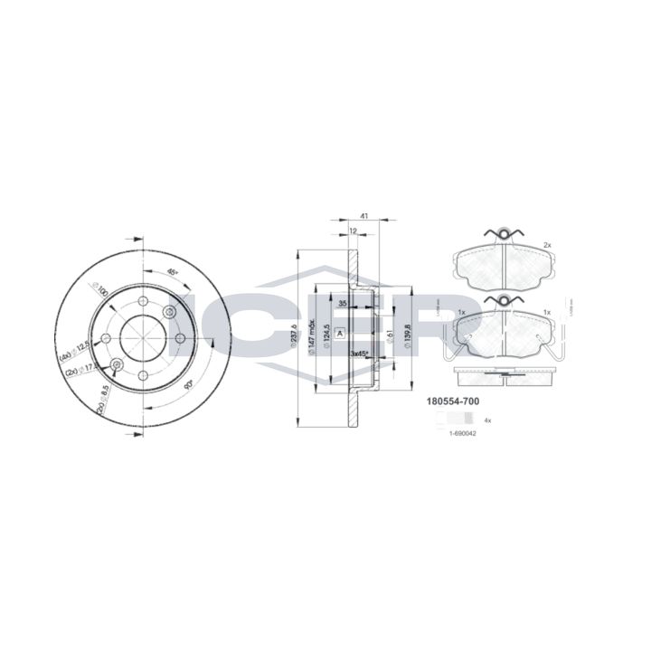 Stabdžių rinkinys, diskiniai stabdžiai ICER 30554-4705