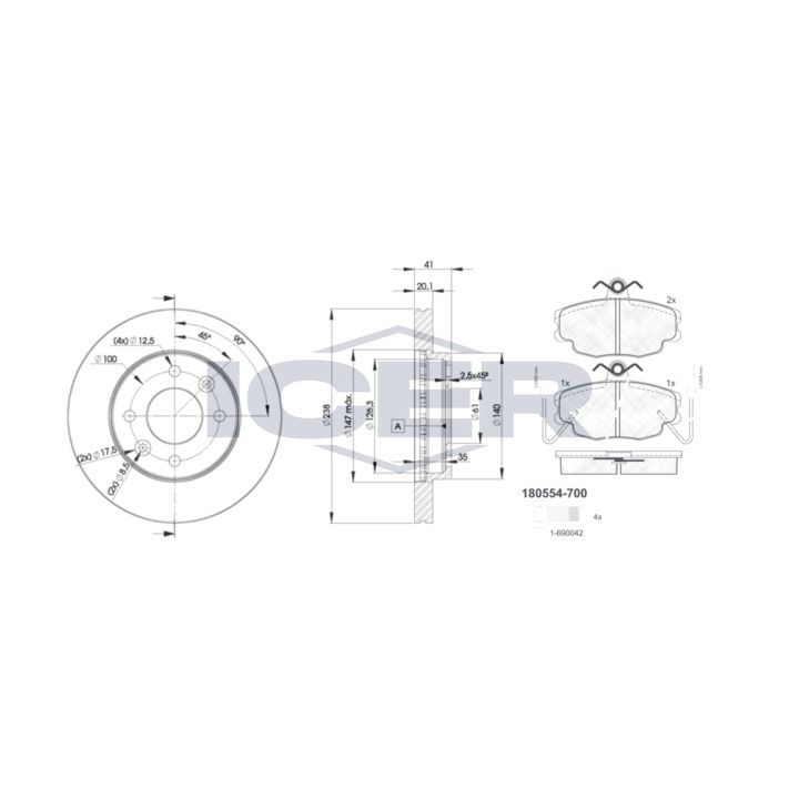 Stabdžių rinkinys, diskiniai stabdžiai ICER 30554-6572