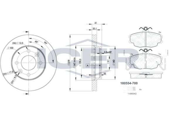 Stabdžių rinkinys, diskiniai stabdžiai ICER 30554-6572