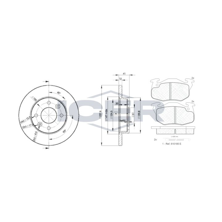 Stabdžių rinkinys, diskiniai stabdžiai ICER 30633-4705