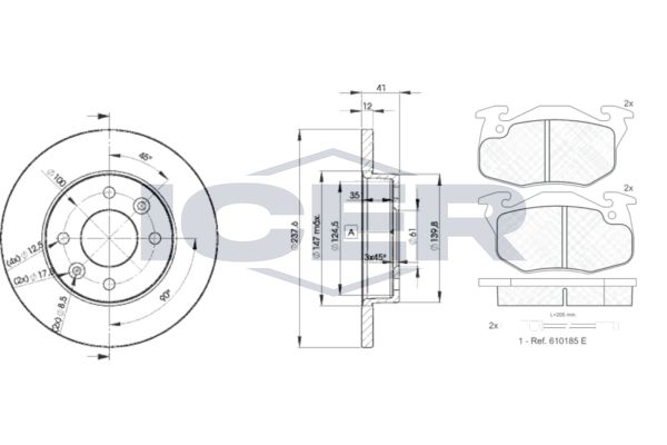 Stabdžių rinkinys, diskiniai stabdžiai ICER 30633-4705