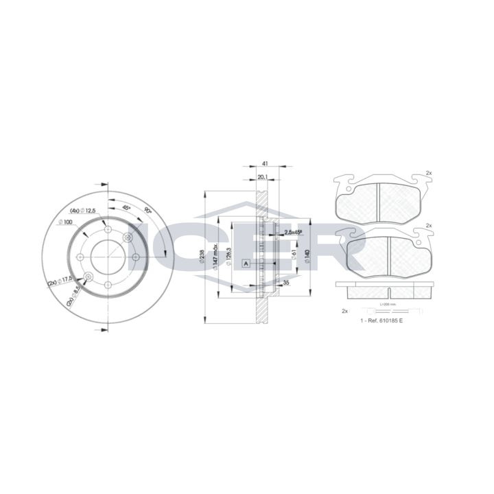 Stabdžių rinkinys, diskiniai stabdžiai ICER 30633-6572