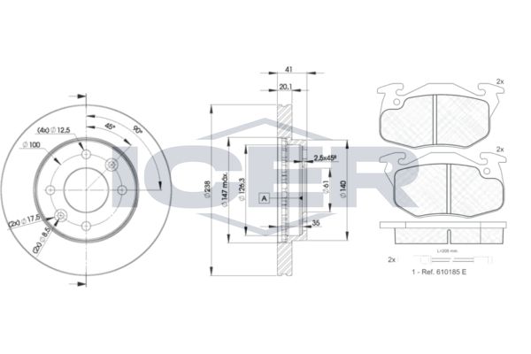 Stabdžių rinkinys, diskiniai stabdžiai ICER 30633-6572