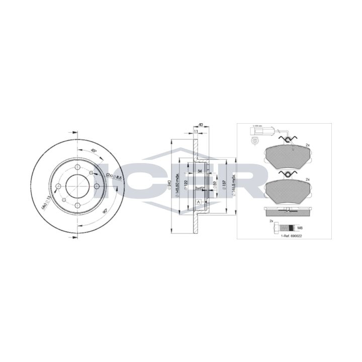 Stabdžių rinkinys, diskiniai stabdžiai ICER 30729-3465