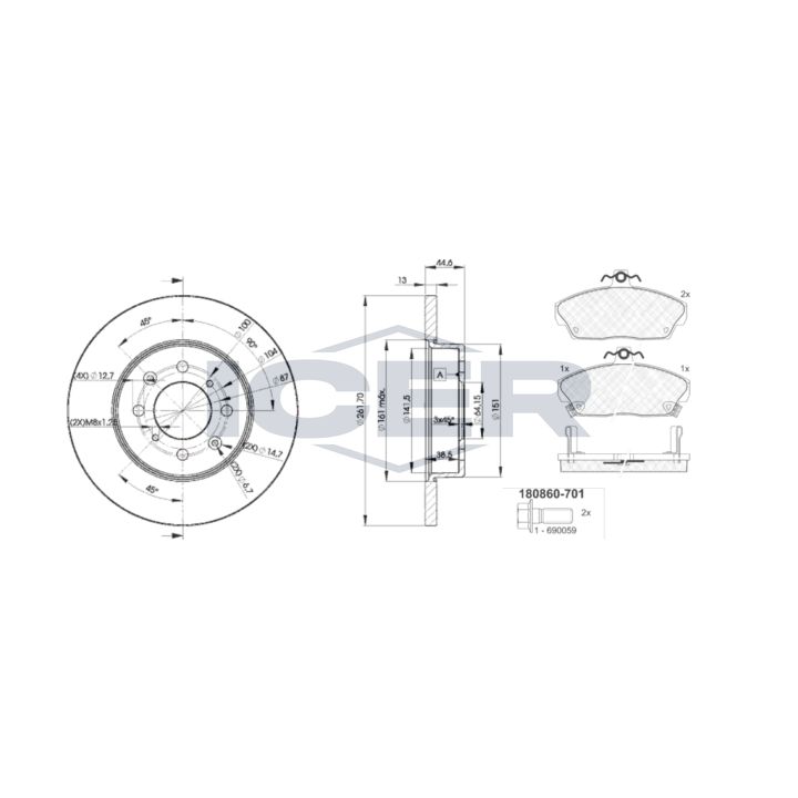 Stabdžių rinkinys, diskiniai stabdžiai ICER 30860-0841