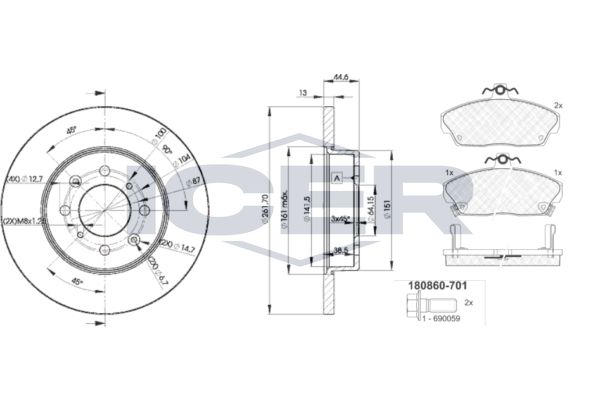 Stabdžių rinkinys, diskiniai stabdžiai ICER 30860-0841