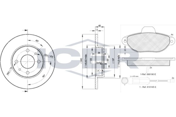 Stabdžių rinkinys, diskiniai stabdžiai ICER 30953-3465