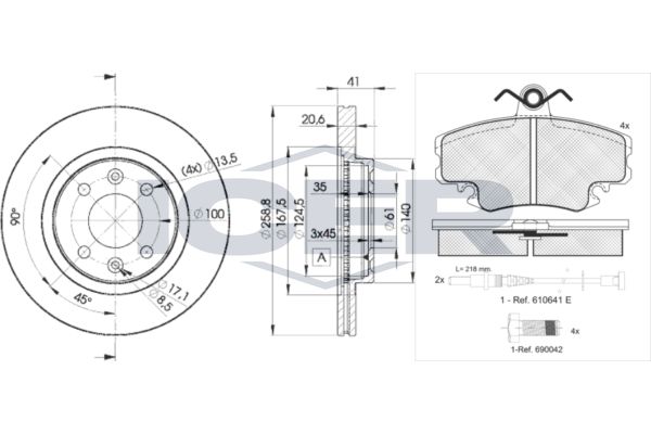 Stabdžių rinkinys, diskiniai stabdžiai ICER 30993-3550