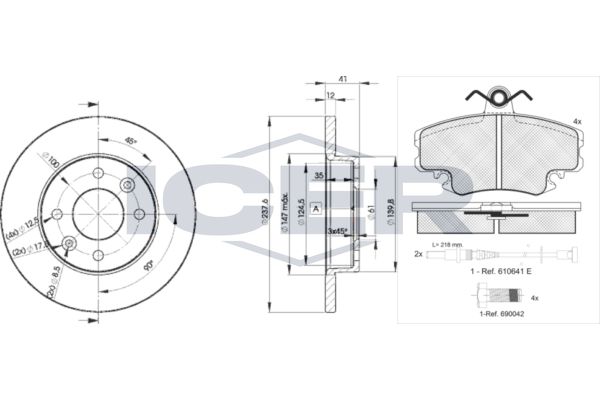 Stabdžių rinkinys, diskiniai stabdžiai ICER 30993-4705