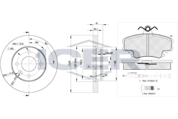 Stabdžių rinkinys, diskiniai stabdžiai ICER 30993-6572