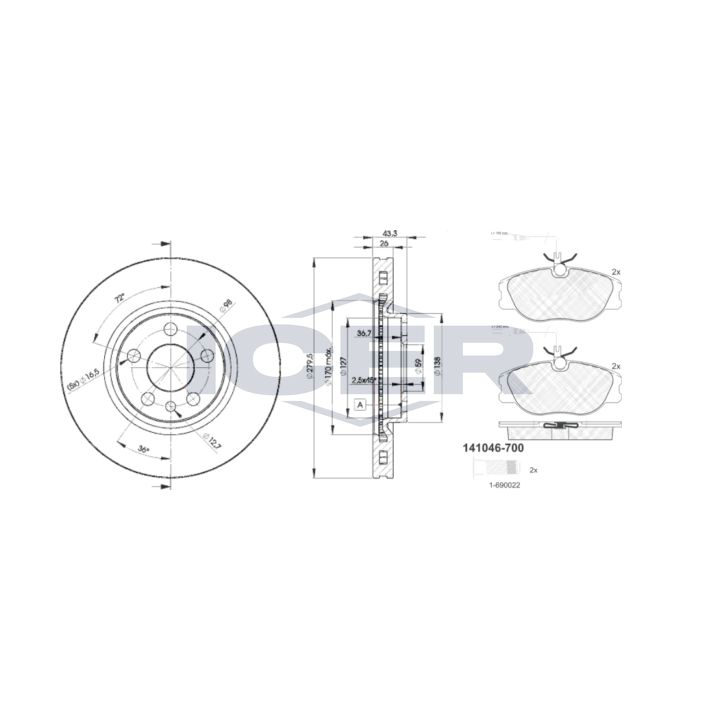 Stabdžių rinkinys, diskiniai stabdžiai ICER 31046-4620