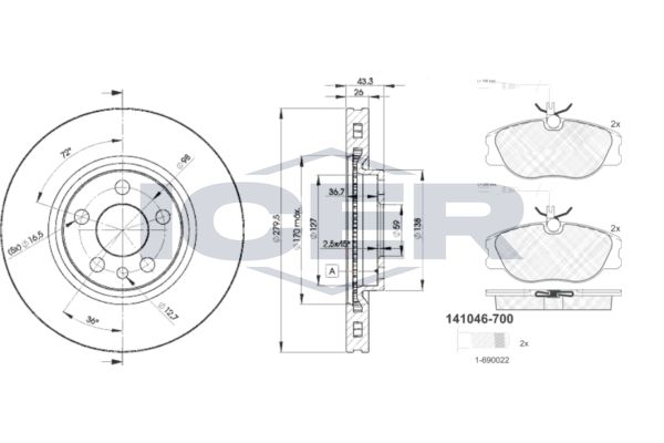 Stabdžių rinkinys, diskiniai stabdžiai ICER 31046-4620