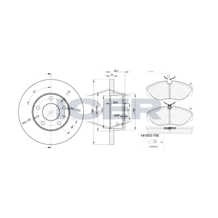 Stabdžių rinkinys, diskiniai stabdžiai ICER 31053-4680