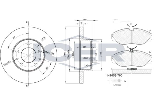 Stabdžių rinkinys, diskiniai stabdžiai ICER 31053-4680