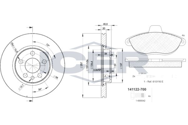 Stabdžių rinkinys, diskiniai stabdžiai ICER 31122-4683