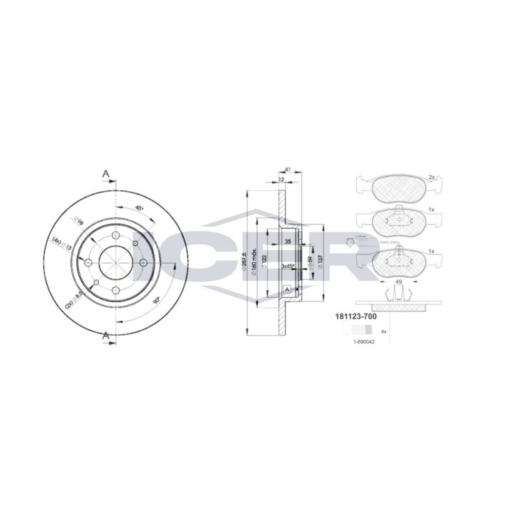 Stabdžių rinkinys, diskiniai stabdžiai ICER 31123-3466
