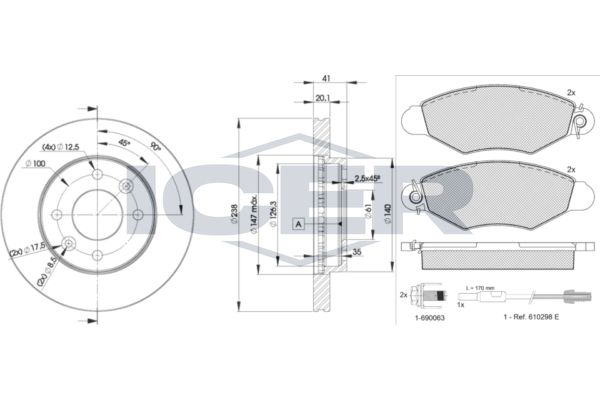 Stabdžių rinkinys, diskiniai stabdžiai ICER 31217-6572